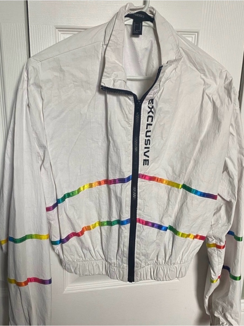 Forever 21 White Mesh-Lined Windbreaker